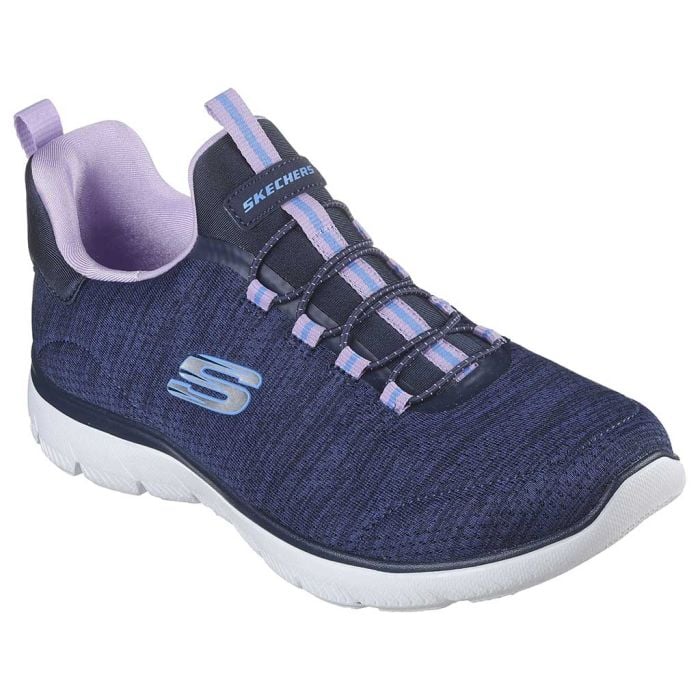 Skechers Women's Summits - Cool Classic Slip-on Athletic Sneaker, size 5 Wide Width navy/lavender