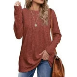 Fantaslook Long Sleeve Shirts for Women Crew Neck Casual Tunic Tops Lightweight Pullover