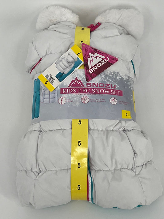 Snozu Kids 2PC Snow Set Jacket & Coordinating Bib Pant White/Blue size 5